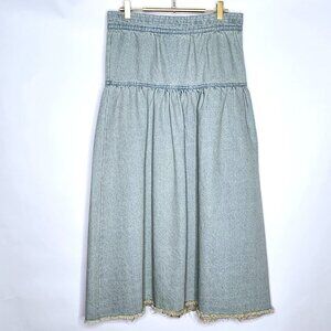 Olivia by Livro Quinn Denim Jean Midi Skirt Womens Small Blue A-Line Tiered Boho
